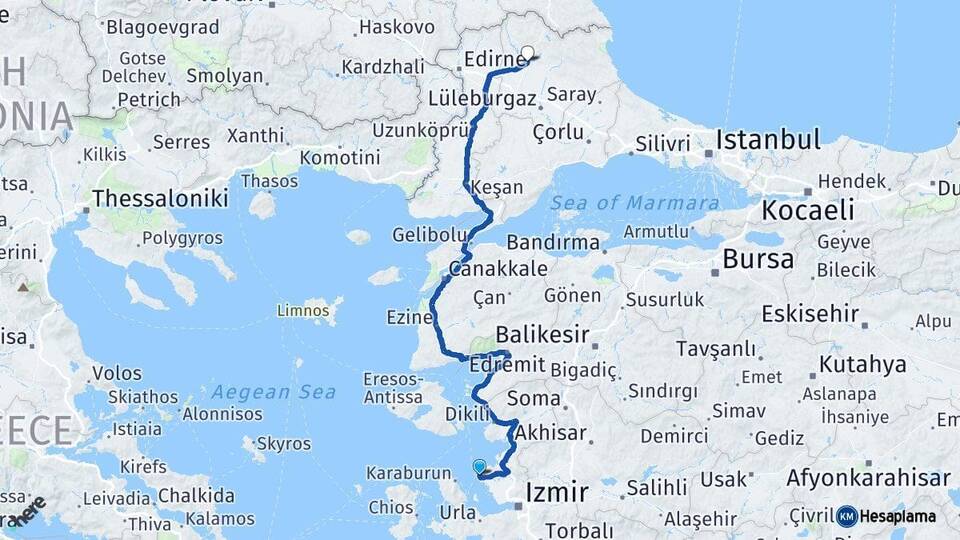 İzmir Foça Kırklareli Arası Kaç Km - Yol Haritası