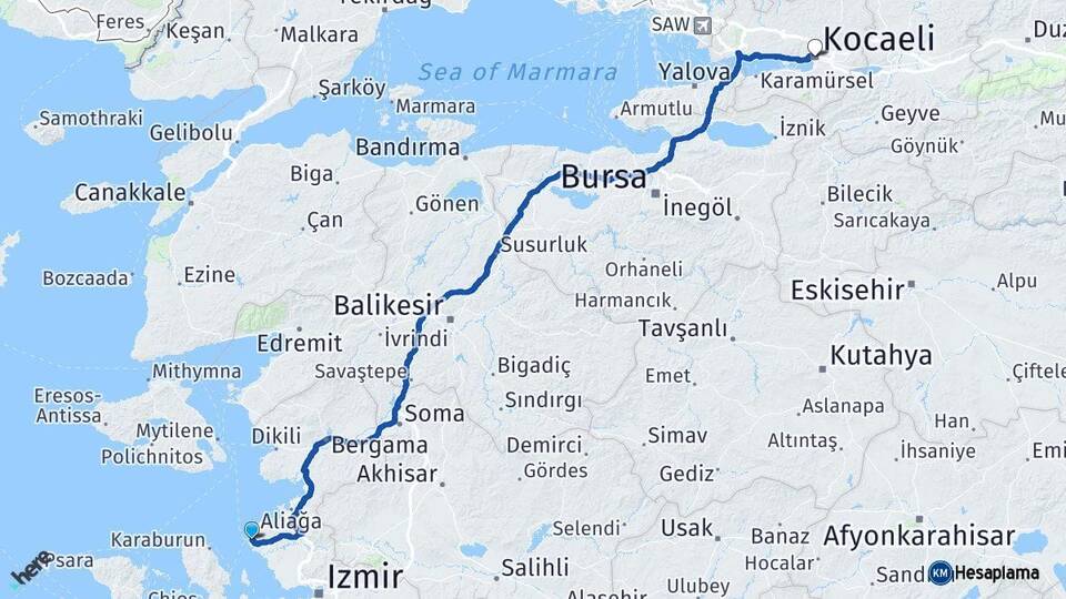 İzmir Foça Kocaeli Arası Kaç Km - Yol Haritası
