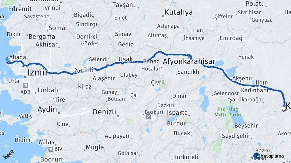 İzmir Foça Konya Arası Kaç Km - Yol Haritası