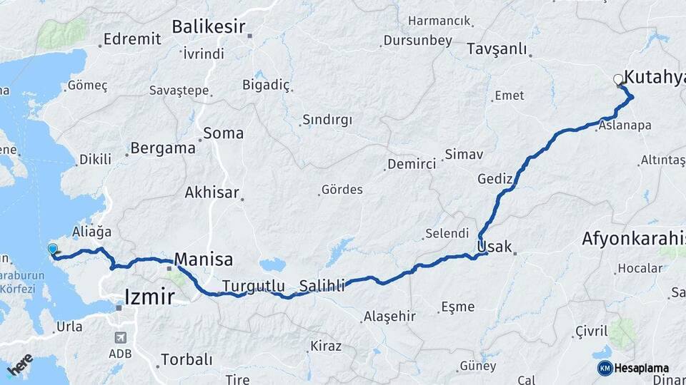 İzmir Foça Kütahya Arası Kaç Km - Yol Haritası