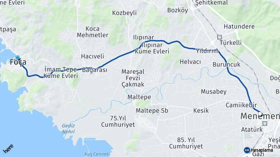İzmir Foça Menemen Arası Kaç Km - Yol Haritası