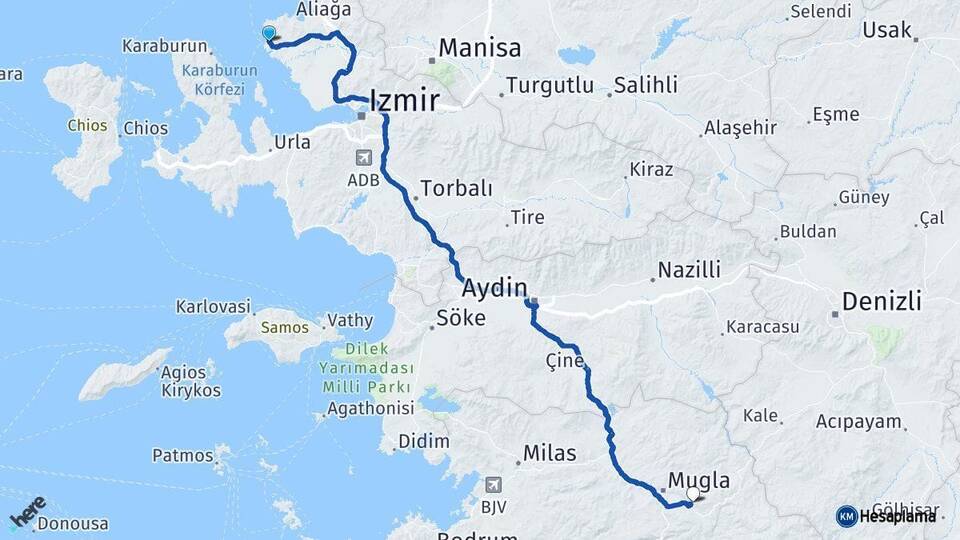 İzmir Foça Muğla Arası Kaç Km - Yol Haritası