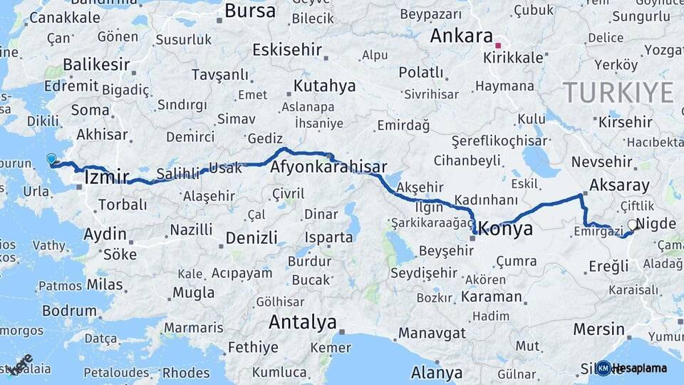 İzmir Foça Niğde Arası Kaç Km - Yol Haritası