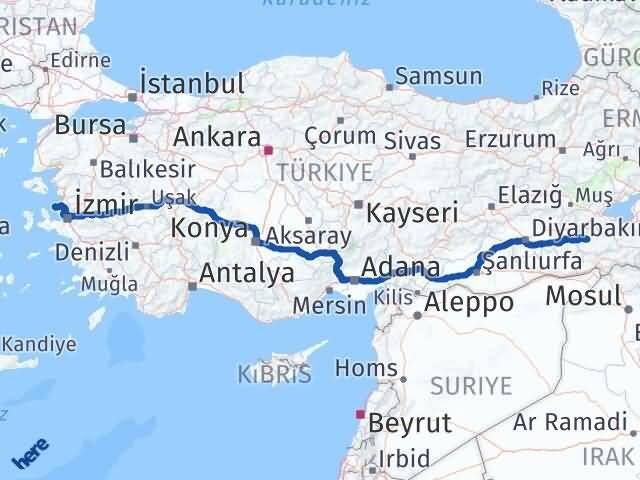 İzmir Foça Siirt Arası Kaç Km - Yol Haritası