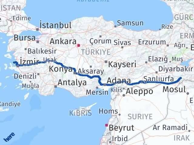 İzmir Foça Şırnak Arası Kaç Km - Yol Haritası