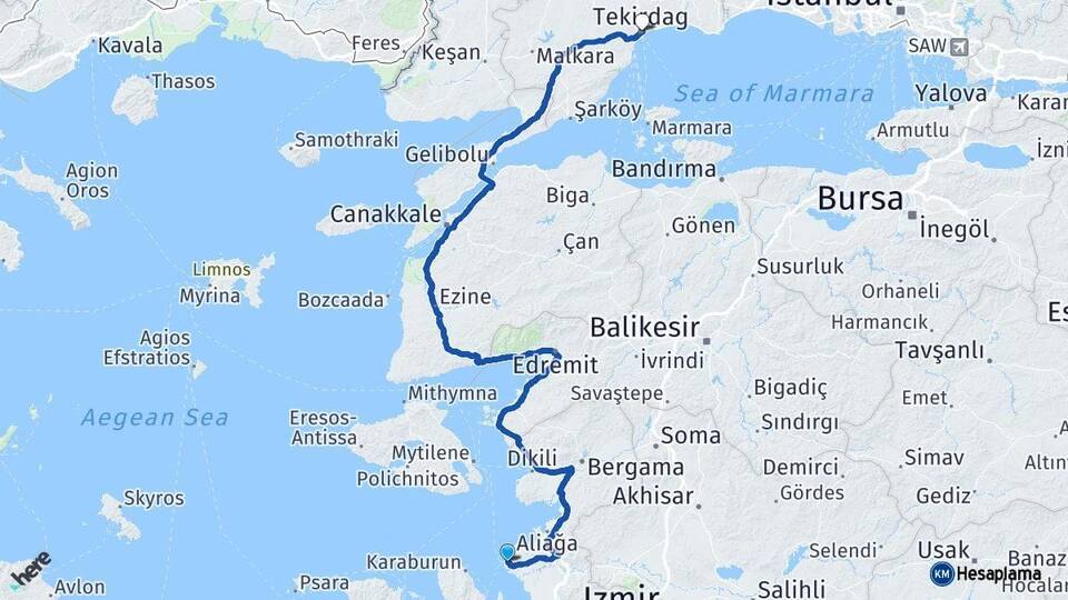 İzmir Foça Tekirdağ Arası Kaç Km - Yol Haritası