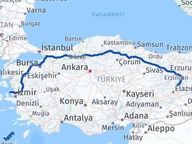 İzmir Foça Tunceli Arası Kaç Km - Yol Haritası