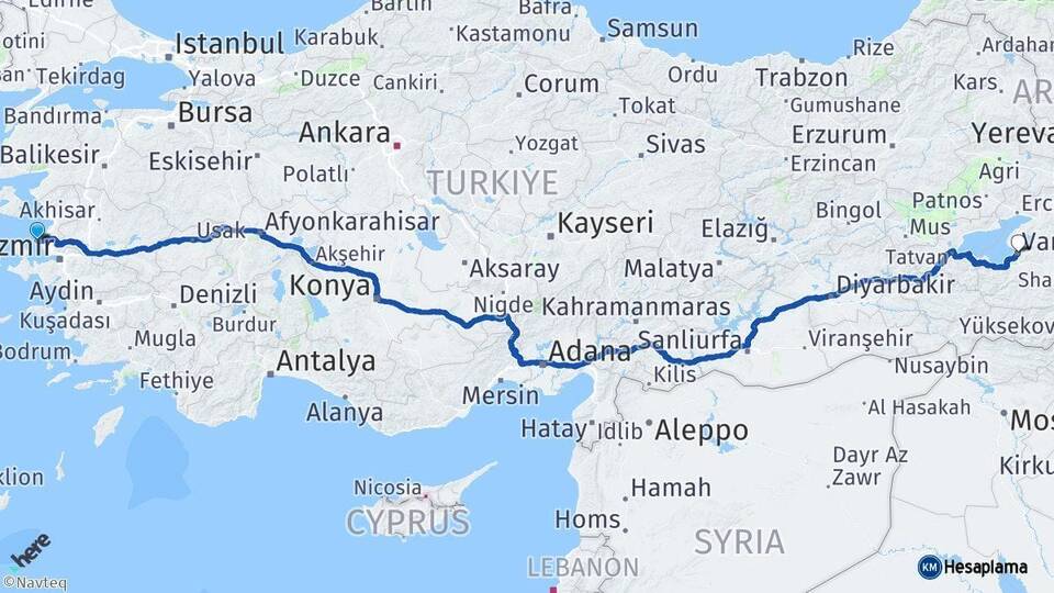 İzmir Foça Van Arası Kaç Km - Yol Haritası