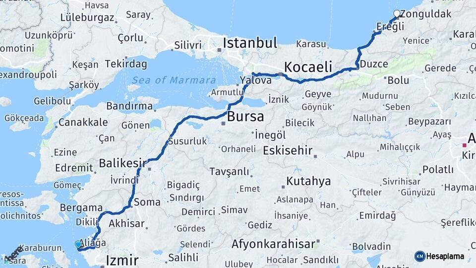 İzmir Foça Zonguldak Arası Kaç Km - Yol Haritası