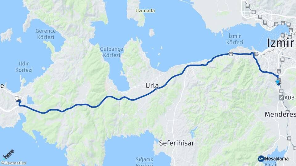 İzmir Gaziemir Alaçatı Çeşme Arası Kaç Km - Yol Haritası