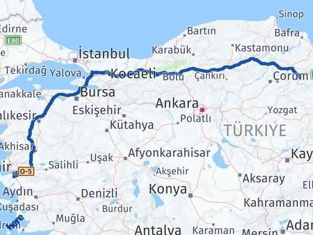 İzmir Gaziemir Amasya Arası Kaç Km - Yol Haritası
