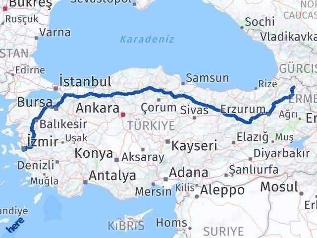İzmir Gaziemir Ardahan Arası Kaç Km - Yol Haritası