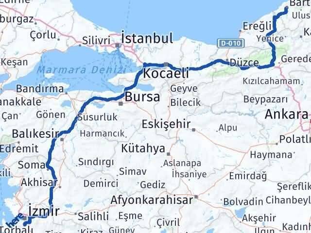 İzmir Gaziemir Bartın Arası Kaç Km - Yol Haritası
