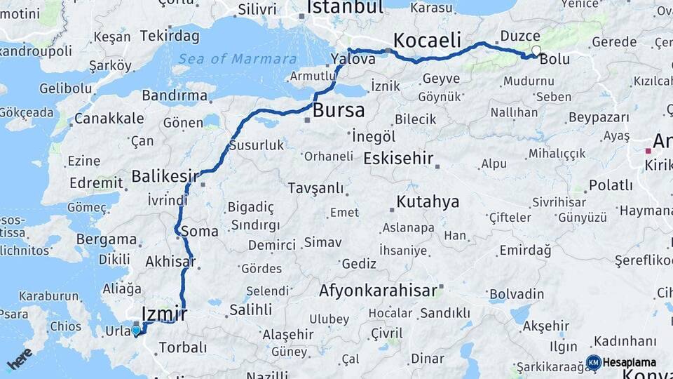 İzmir Gaziemir Bolu Arası Kaç Km - Yol Haritası