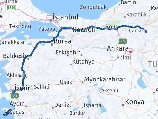 İzmir Gaziemir Çankırı Arası Kaç Km - Yol Haritası