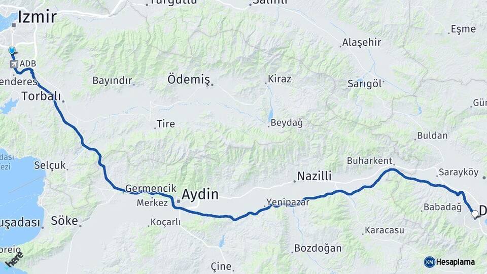 İzmir Gaziemir Denizli Arası Kaç Km - Yol Haritası