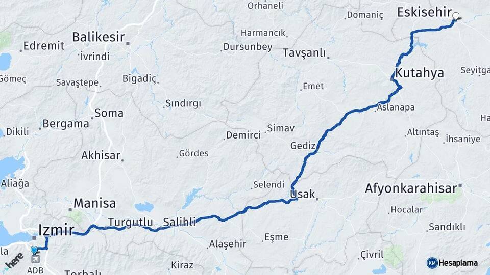 İzmir Gaziemir Eskişehir Arası Kaç Km - Yol Haritası