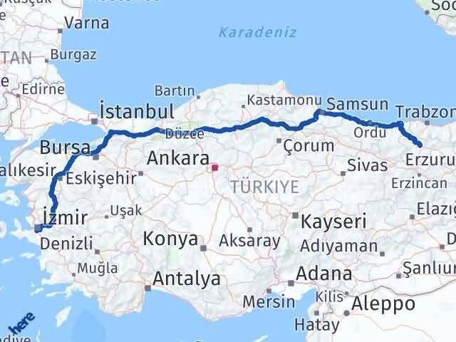İzmir Gaziemir Gümüşhane Arası Kaç Km - Yol Haritası