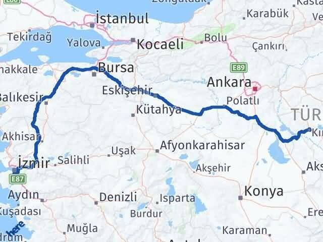 İzmir Gaziemir Kırşehir Arası Kaç Km - Yol Haritası