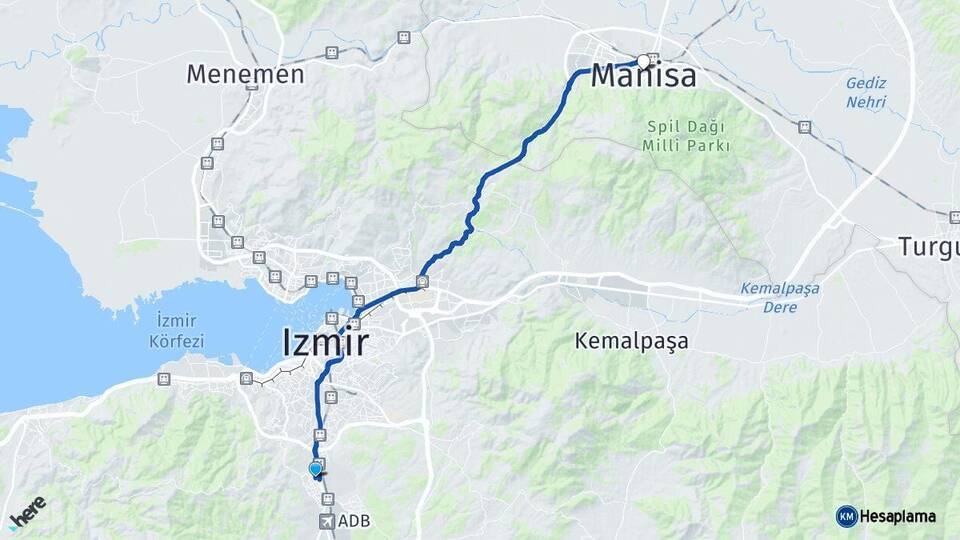 İzmir Gaziemir Manisa Arası Kaç Km - Yol Haritası