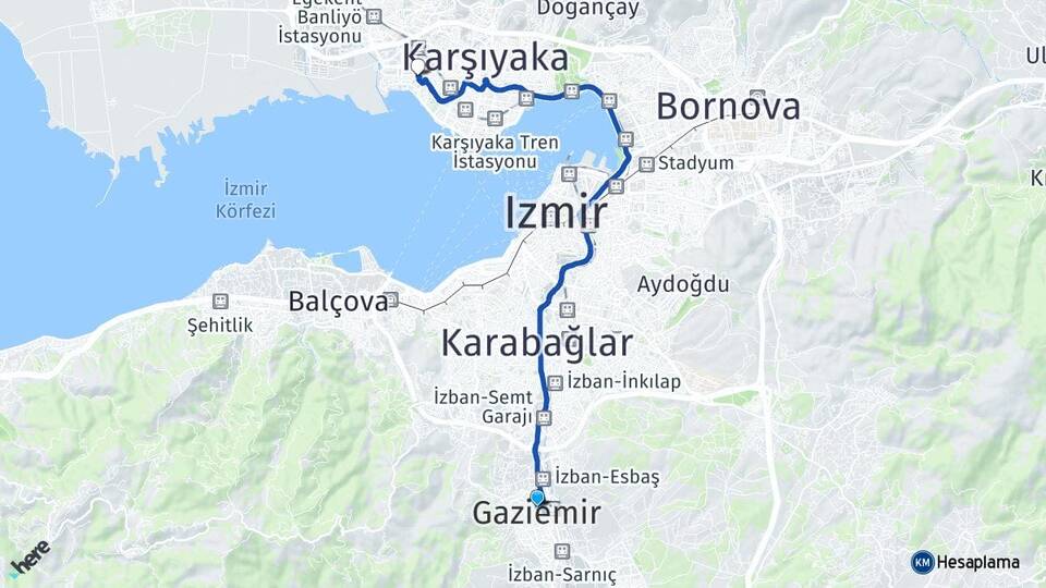 İzmir Gaziemir Mavişehir Karşıyaka Arası Kaç Km - Yol Haritası