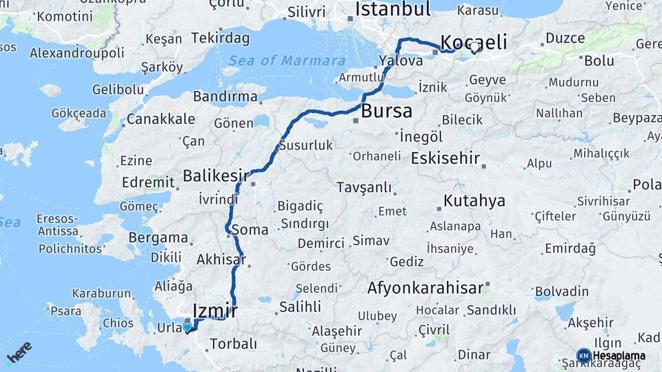 İzmir Gaziemir Sakarya Arası Kaç Km - Yol Haritası