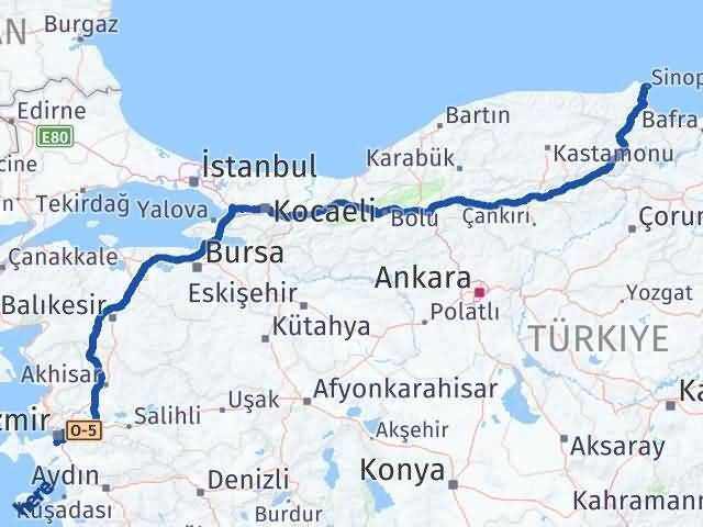 İzmir Gaziemir Sinop Arası Kaç Km - Yol Haritası
