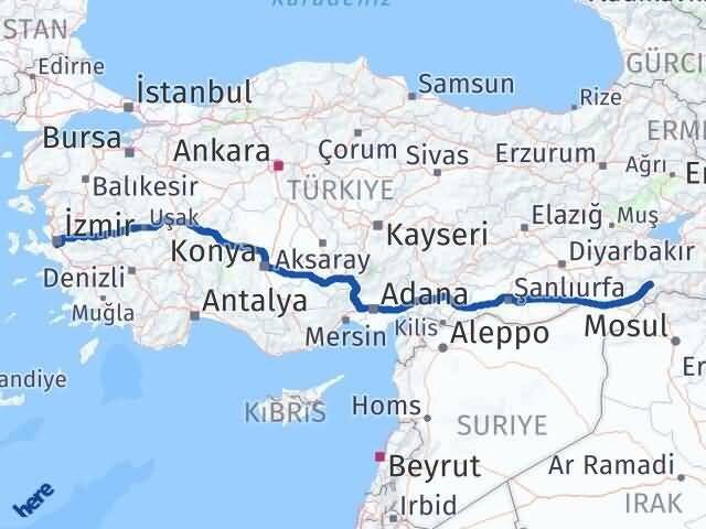 İzmir Gaziemir Şırnak Arası Kaç Km - Yol Haritası