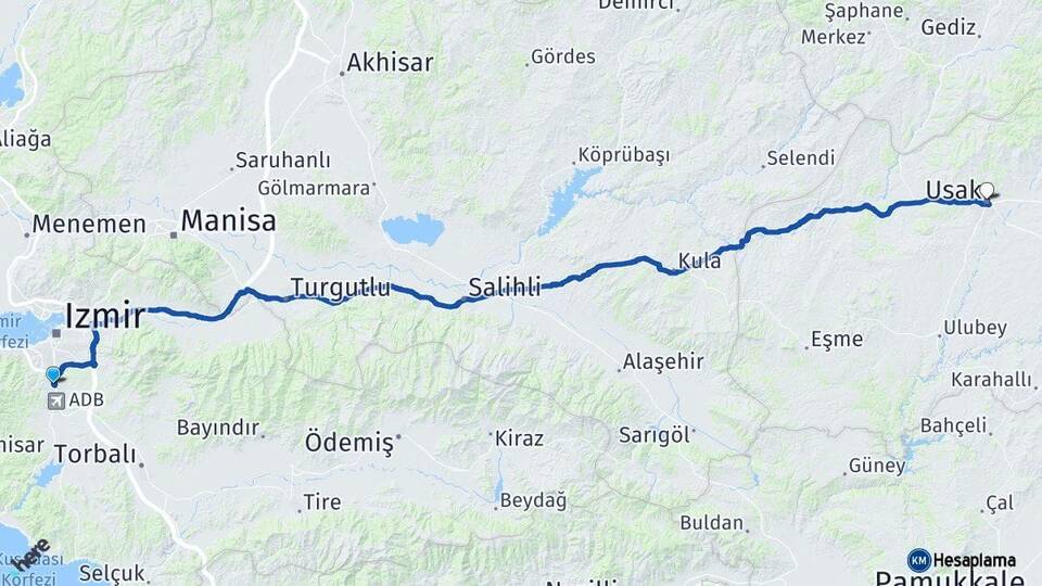 İzmir Gaziemir Uşak Arası Kaç Km - Yol Haritası