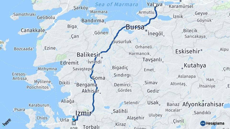 İzmir Gaziemir Yalova Arası Kaç Km - Yol Haritası