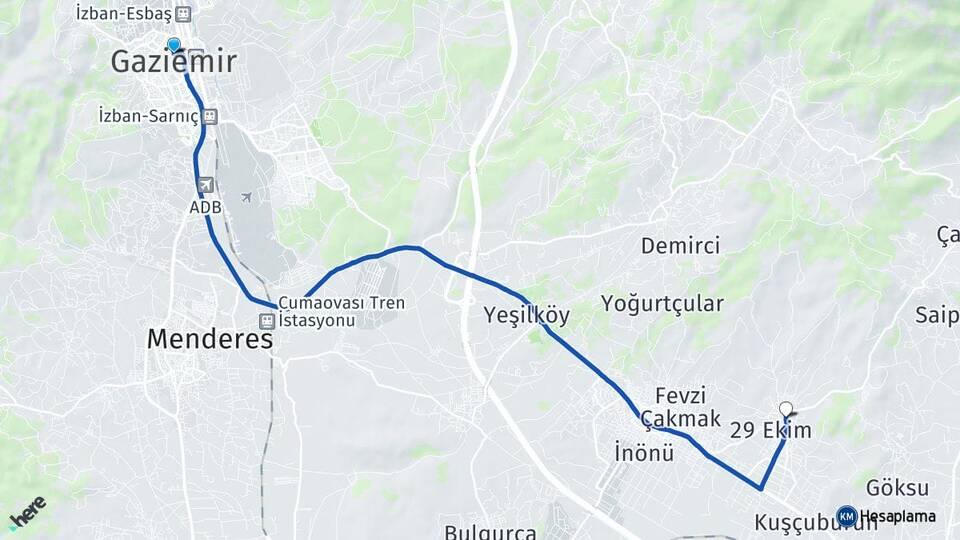 İzmir Gaziemir Yazıbaşı Torbalı Arası Kaç Km - Yol Haritası