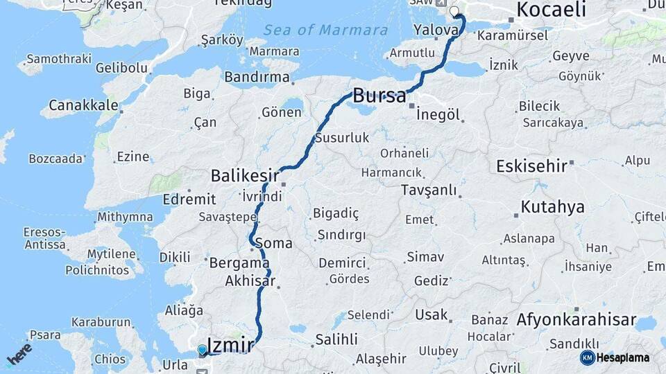 İzmir Gebze Kocaeli Arası Kaç Km - Yol Haritası