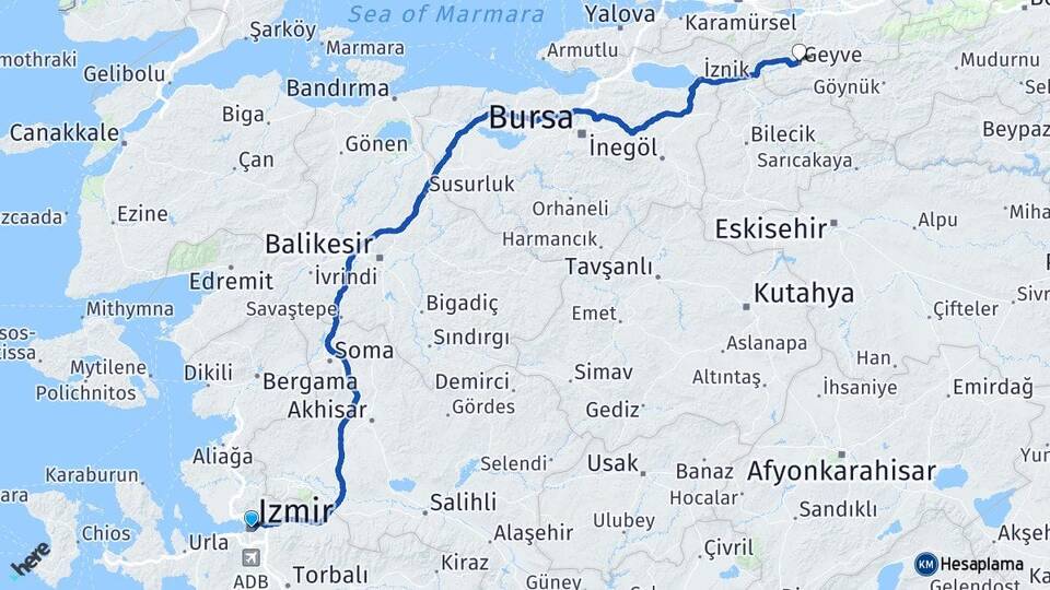 İzmir Geyve Sakarya Arası Kaç Km - Yol Haritası