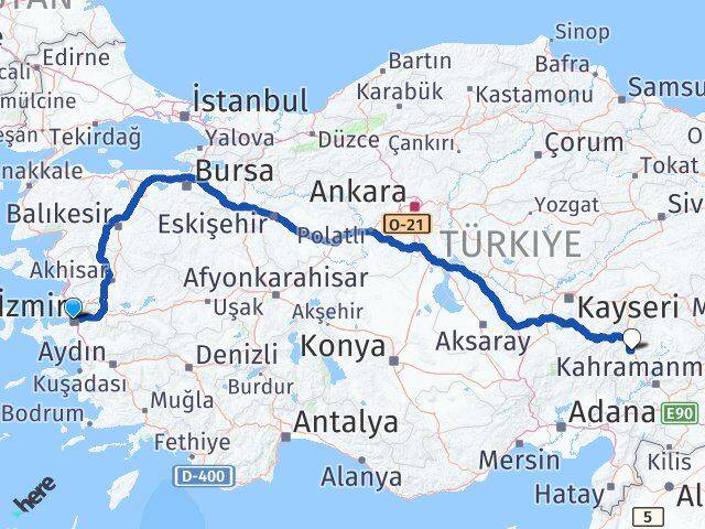 İzmir Göksun Kahramanmaraş Arası Kaç Km - Yol Haritası