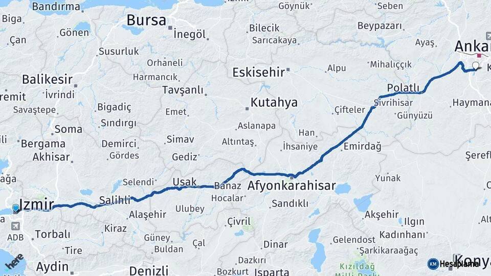 İzmir Gölbaşı Ankara Arası Kaç Km - Yol Haritası