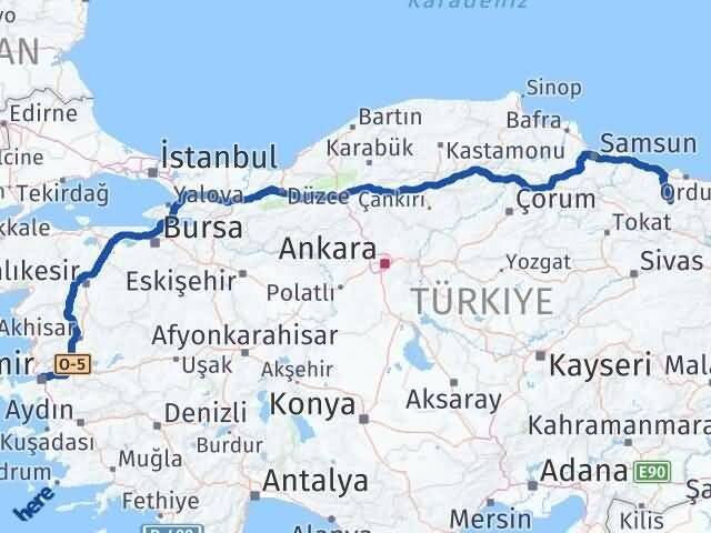 İzmir Gölköy Ordu Arası Kaç Km - Yol Haritası