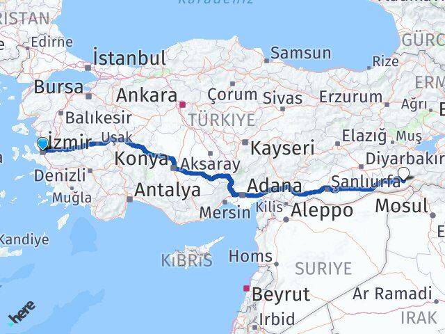 İzmir Güçlükonak Şırnak Arası Kaç Km - Yol Haritası
