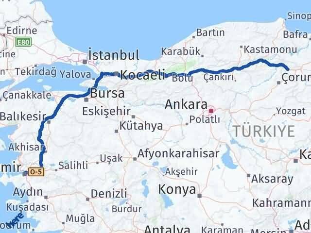 İzmir Gümüşhacıköy Amasya Arası Kaç Km - Yol Haritası