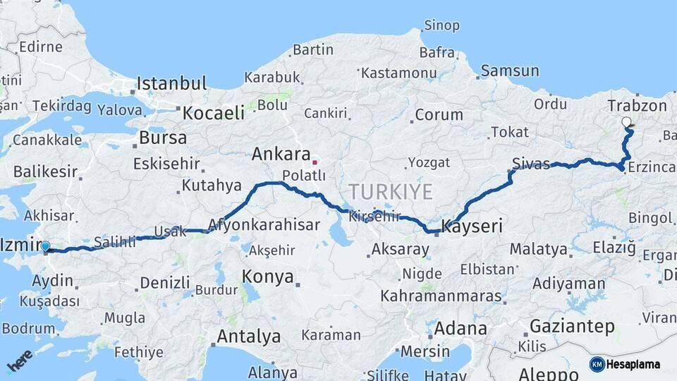 İzmir Gümüşhane Arası Kaç Km - Yol Haritası