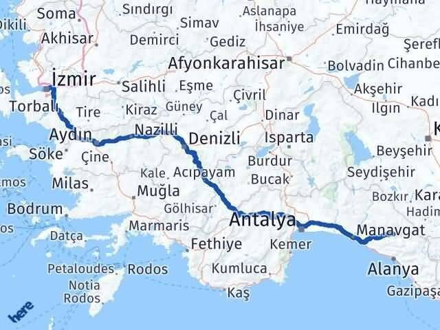 İzmir Gündoğmuş Antalya Arası Kaç Km - Yol Haritası