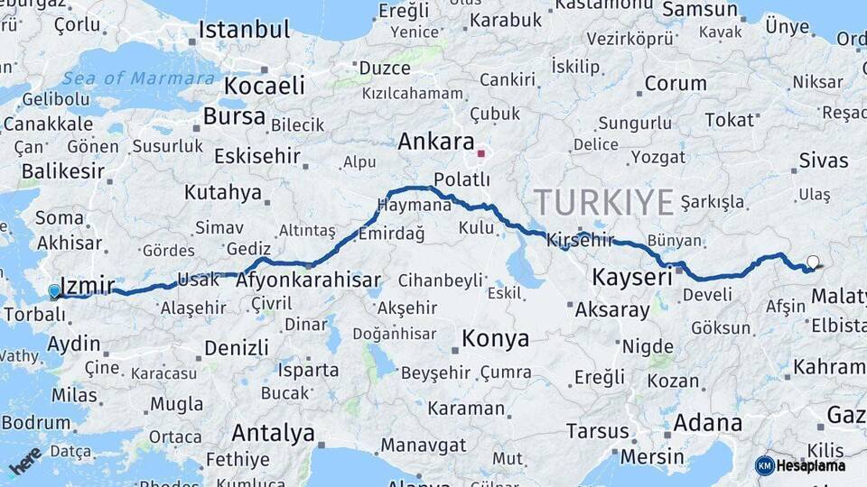 İzmir Gürün Sivas Arası Kaç Km - Yol Haritası
