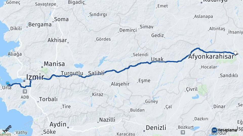 İzmir Güzelbahçe Afyonkarahisar Arası Kaç Km - Yol Haritası