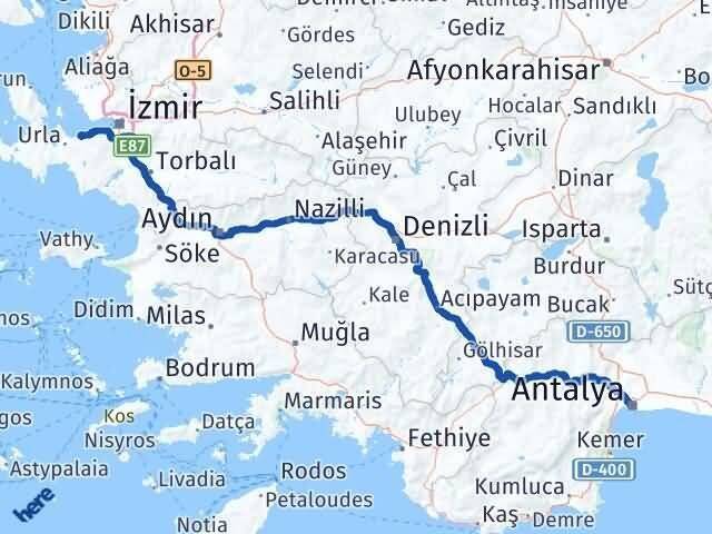 İzmir Güzelbahçe Antalya Arası Kaç Km - Yol Haritası