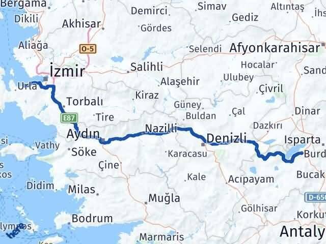 İzmir Güzelbahçe Burdur Arası Kaç Km - Yol Haritası