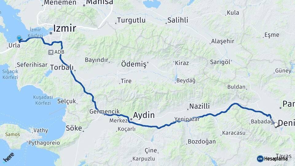 İzmir Güzelbahçe Denizli Arası Kaç Km - Yol Haritası