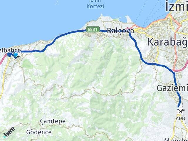 Kahramandere Adnan Menderes Havalimanı Arası Kaç Km - Yol Tarifi