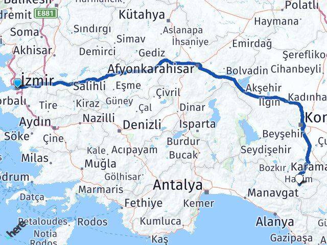 İzmir Hadim Konya Arası Kaç Km - Yol Haritası