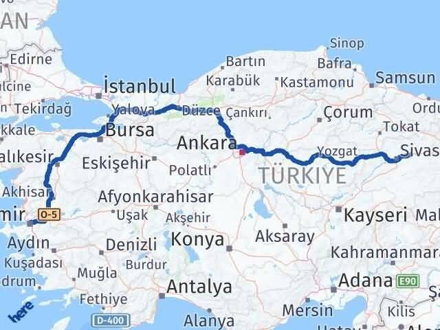 İzmir Hafik Sivas Arası Kaç Km - Yol Haritası