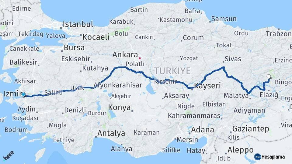 İzmir Hozat Tunceli Arası Kaç Km - Yol Haritası