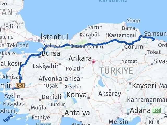 İzmir İkizce Ordu Arası Kaç Km - Yol Haritası